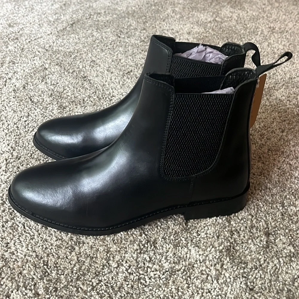 NWT HX LONDON MEN’S BLACK LEATHER CHELSEA BOOT, size 8 uk 🇬🇧
